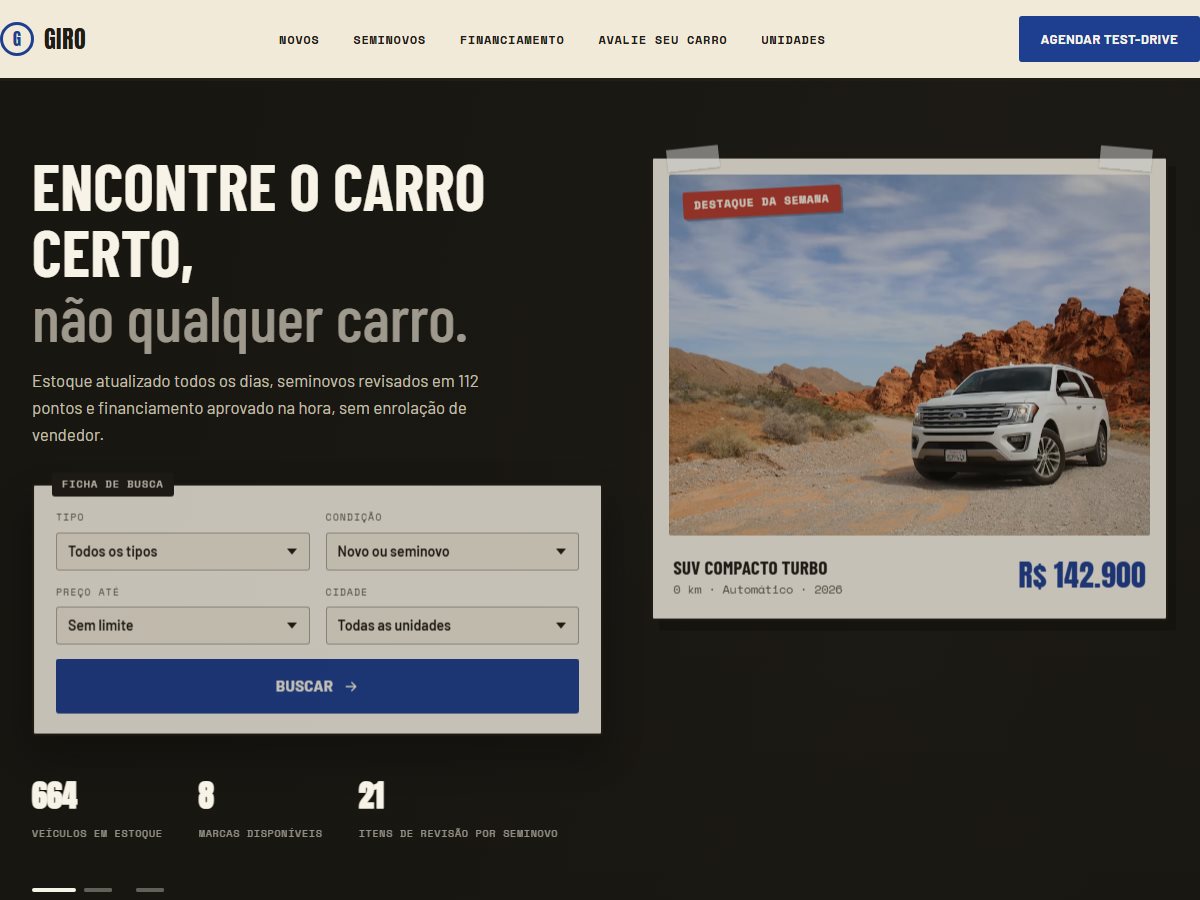 Site institucional da concessionária Giro Multimarcas